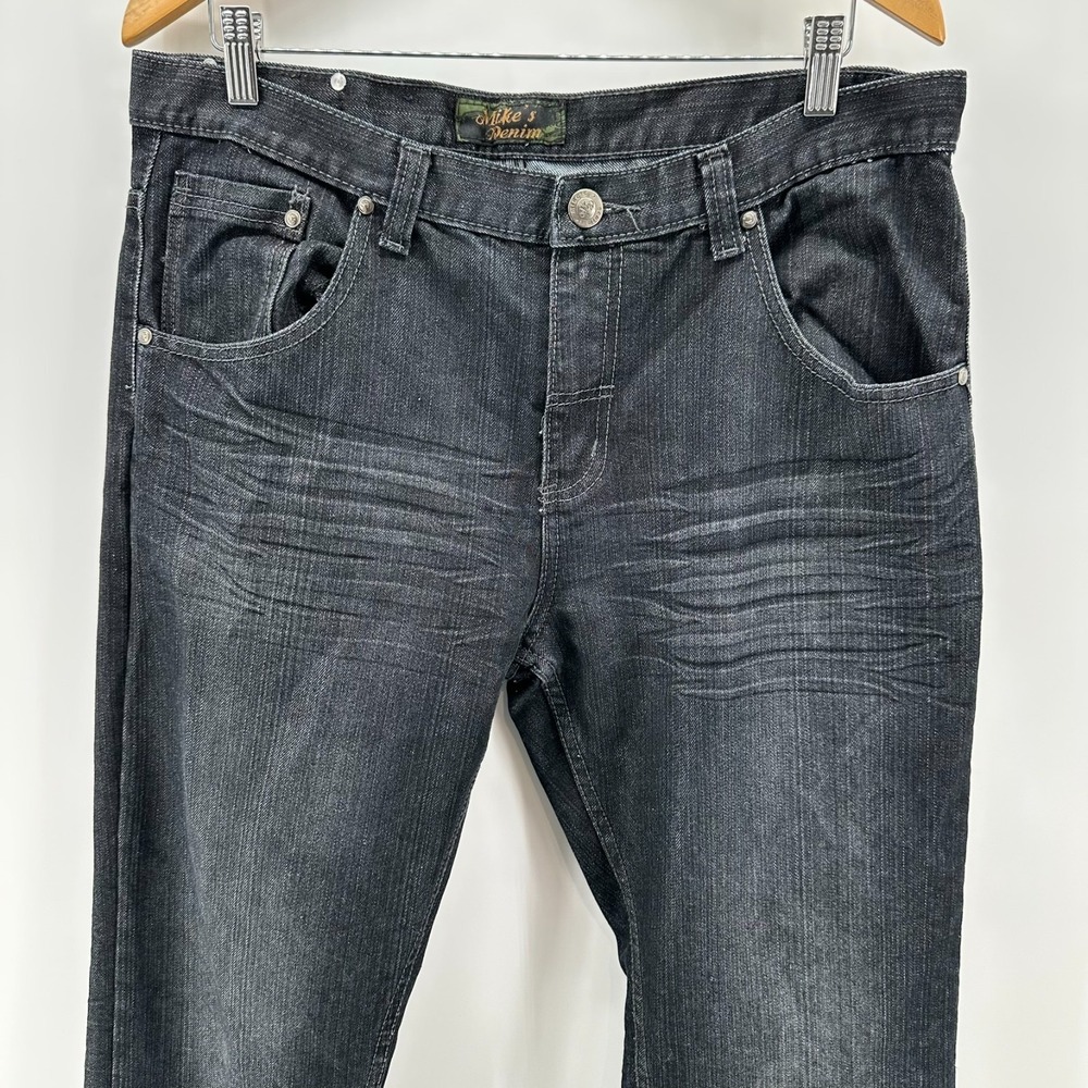 Mike's Denim Straight Jeans Mens W36xL30 Black Denim Whisker Mid Rise 5-Pocket